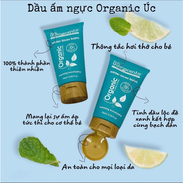 Dầu Bôi Ấm Ngực Organic Little Innoscents giúp làm dịu những biểu hiện ho, hắt hơi, sổ mũi,...cho mẹ và bé