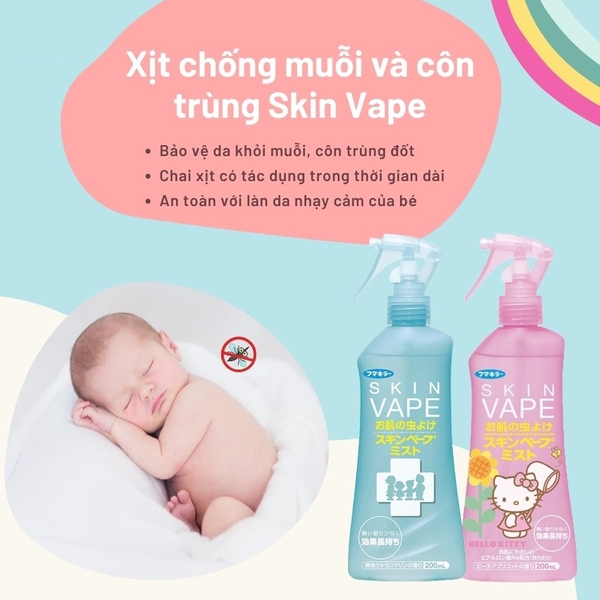 Xịt chống muỗi và côn trùng Skin Vape Nhật - Bảo vệ da bé khỏi muỗi và côn trùng đốt