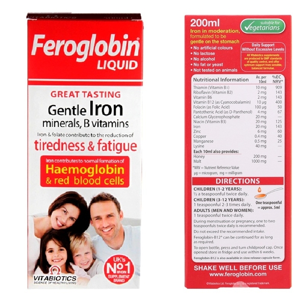 Siro bổ sung sắt Feroglobin B12 bổ sung sắt, kẽm, và các vitamin nhóm B phù hợp cho nhiều đối tượng sử dụng