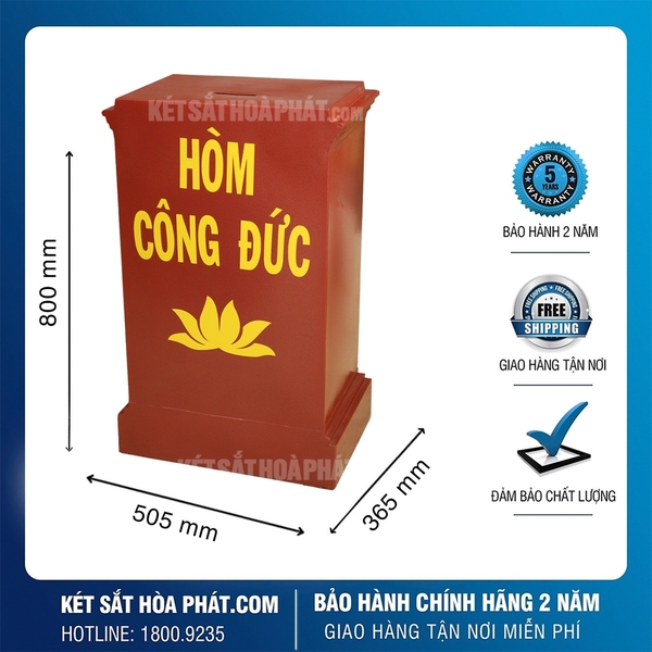 Két sắt công đức KCD800 khóa cơ cánh đỏ