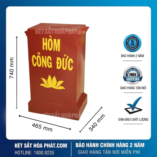 Két sắt công đức khoét nóc KCD740 khóa cơ đỏ