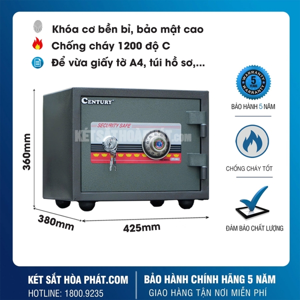 Két sắt chống cháy Century CF260-NC mini khóa cơ