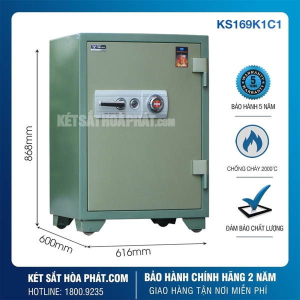 Két sắt Hoà Phát The One chống cháy KS169K1C1 Khoá Cơ Đổi Mã