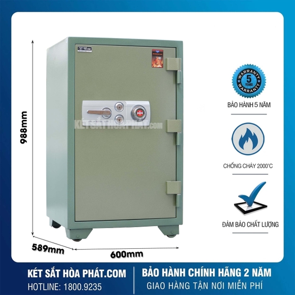 Két Sắt Hòa Phát Chống Cháy KS290K2C1 Khóa Cơ Đổi Mã