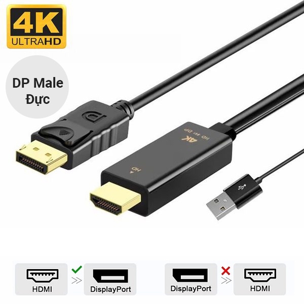 Cáp chuyển đổi tín hiệu từ HDMI to Displayport 1.8M hỗ trợ 4K60HZ H147