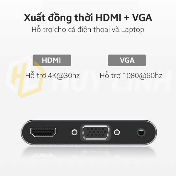 Hub cáp chuyển Type C 5 In 1 ra HDMI, VGA, USB 3.0, AUX 3.5mm, PD cực xịn Model 9573S New Firmware