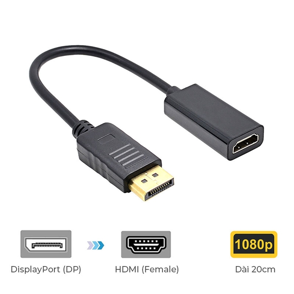 Cáp chuyển DP DisplayPort sang HDMI âm dài 20cm - Hỗ trợ FullHD HL1221