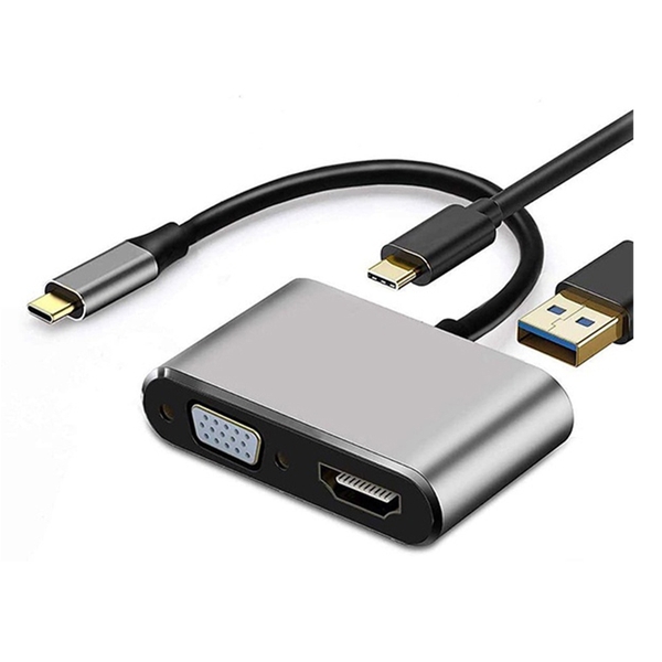 Hub chuyển đa năng Type-C 4 IN 1 ra HDMI, VGA, USB 3.0, PD87W mẫu xịn hỗ trợ 4K30Hz HL259