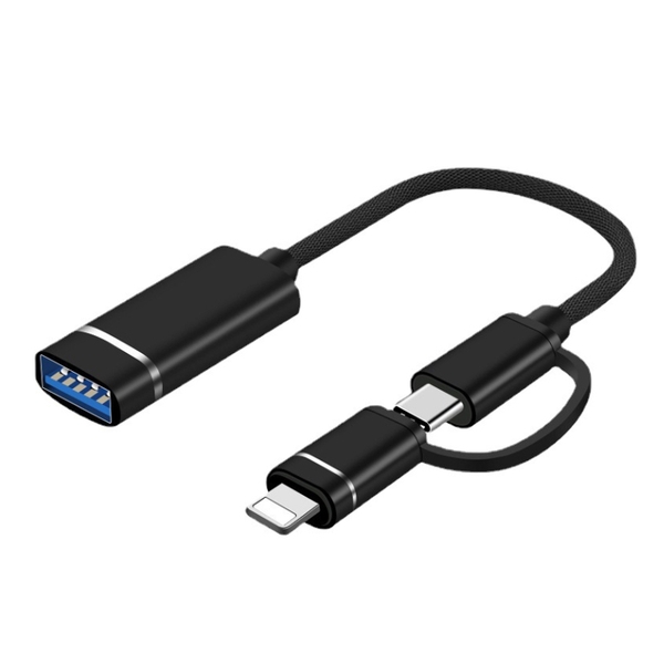 Cáp OTG lấy dữ liệu nhanh từ cổng Lightning và Type-C ra USB 3.0 dây dài 18cm HL403