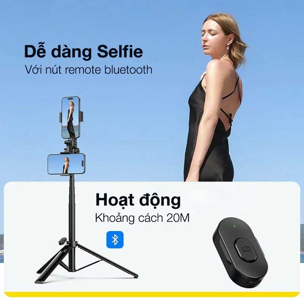 Tripod Ulanzi MT-70 Gậy chụp ảnh Selfie 3 chân có điều khiển Bluetooth cho điện thoại