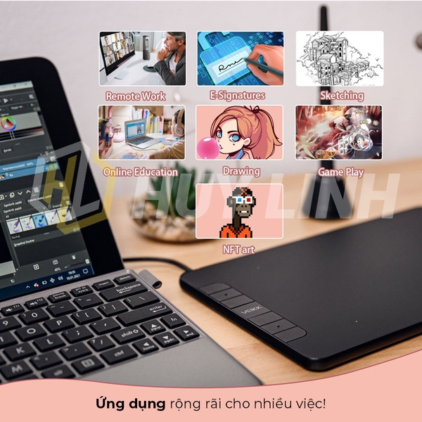 Bảng vẽ cảm ứng VEIKK VK640 6 phím tắt - KT 6x4 Inch tương thích với Android, Windows và Mac OS