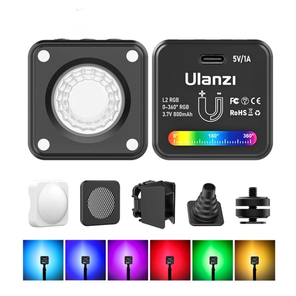 Đèn led COB Ulanzi L2 RGB dung lượng pin 800mAh tích hợp nam châm cùng 11 chế độ hiệu ứng sáng