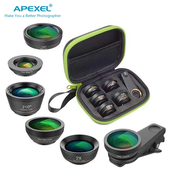 Bộ ống kính Macro chụp cận cảnh và góc rộng cho điện thoại 6 in1 Apexel APL-DG6