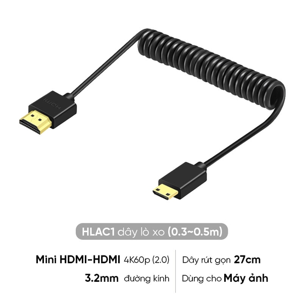 Cáp dây lò xo truyền tín hiệu cho máy ảnh 4K60P HDMI 2.0 ra màn hình phụ hoặc máy tính