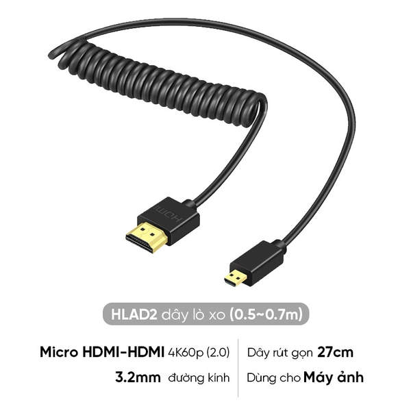 Cáp dây lò xo truyền tín hiệu cho máy ảnh 4K60P HDMI 2.0 ra màn hình phụ hoặc máy tính