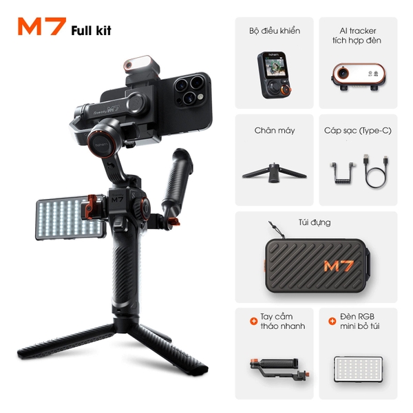 Gimbal Hohem iSteady M7 tích hợp AI Tracking Remote tích hợp màn hình cao cấp chính hãng