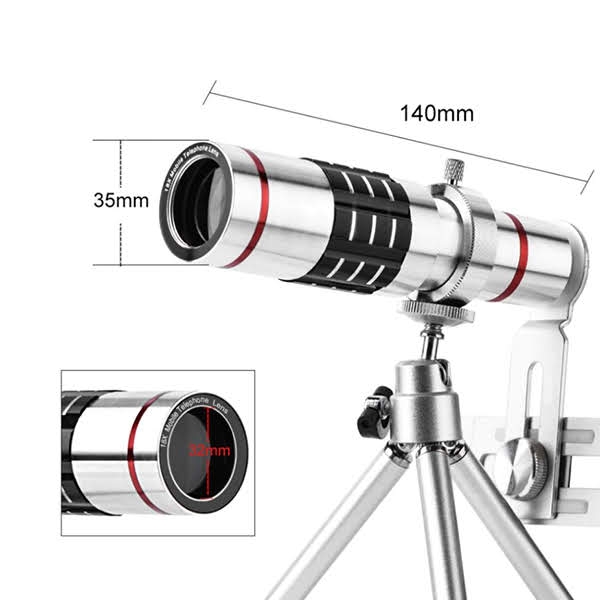 Ống kính lens camera cho điện thoại tele zoom 18x - Có tripod