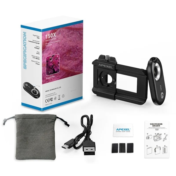 Ống kính hiển vi điện thoại APEXEL APL-MS100 100X có đèn LED kèm filter CPL