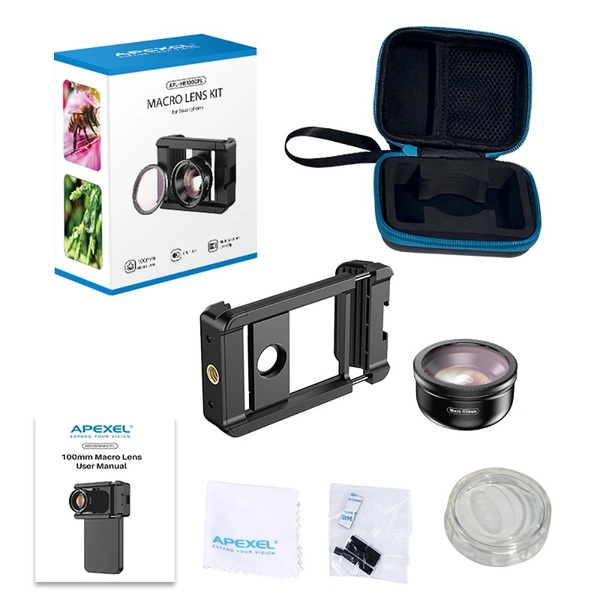 Ống kính Macro cho điện thoại Apexel 100mm + CPL 4K HD - Có kẹp điện thoại đa năng APL-HB100CPL