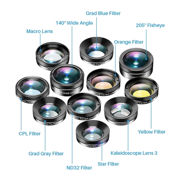 Bộ ống kính lens camera cho điện thoại Apexel 11in1 - APL DG11 nhiều Filter