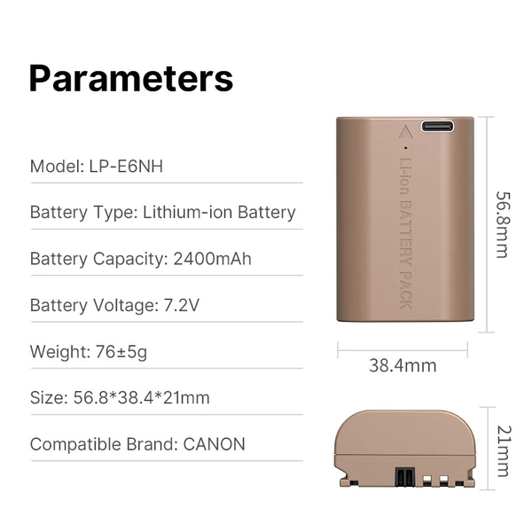 Ulanzi Canon LP-E6NH Type Lithium-Ion Battery With USB-C Charging Port (2400mAh) 3284