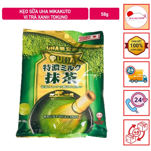 Kẹo sữa UHA Mikakuto vị trà xanh Tokuno 58g