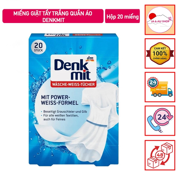 Miếng Giặt Tẩy Trắng Quần Áo Denkmit - Hộp 20 miếng