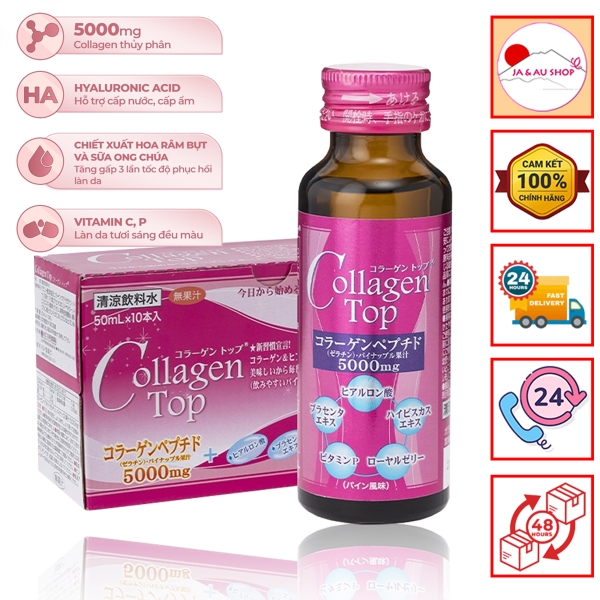 Nước uống Collagen Top SHINNIPPAI Nhật Bản - Hộp 10 chai x 50ml