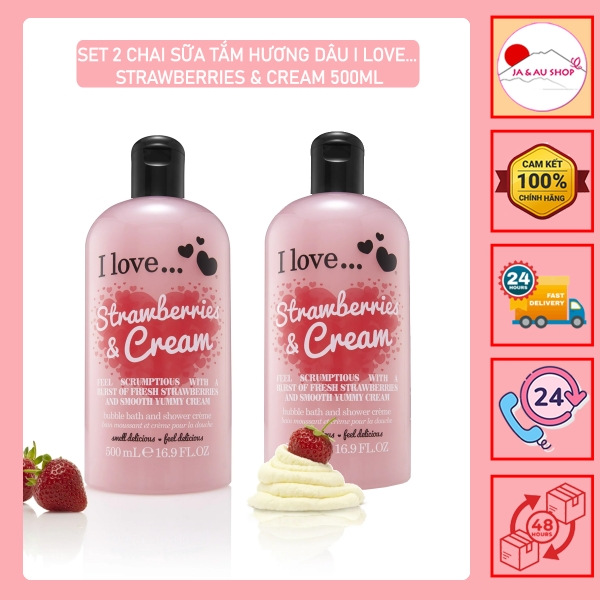 Set 2 Chai Sữa Tắm Hương Dâu I Love... Bath & Shower Creme Strawberries & Cream 500ml
