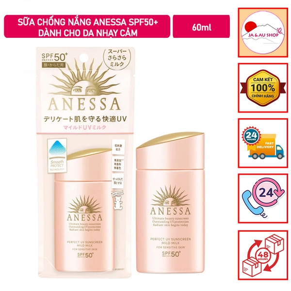Sữa chống nắng cho da nhạy cảm Anessa Perfect UV Sunscreen Mild Milk For Sensitive Skin SPF50+/PA++++ 60ml