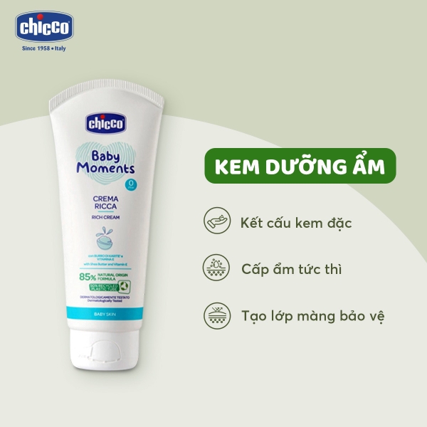 Kem dưỡng ẩm chứa Omega và Vitamin E Chicco 0M+ 100ml