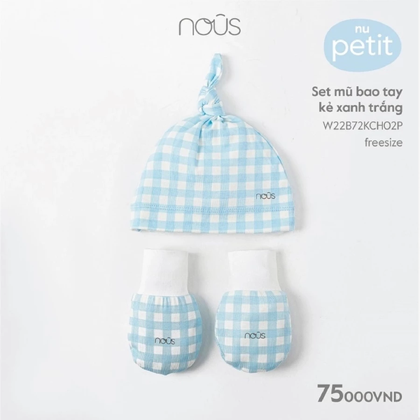 Set mũ, bao tay kẻ xanh trắng Nous