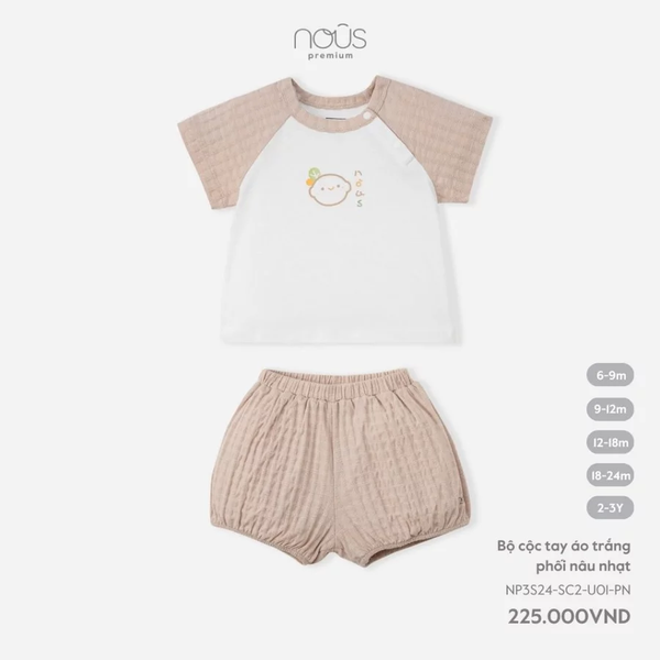 Bộ cộc tay áo trắng phối nâu nhạt 6M-2Y