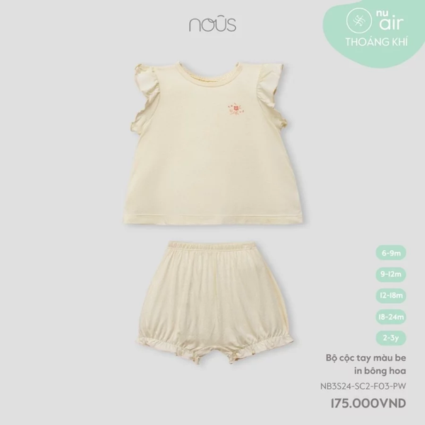 Bộ cộc tay màu be in bông hoa 6M-2Y