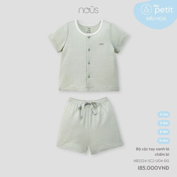 Bộ cộc tay xanh lá chấm bi 0M-9M