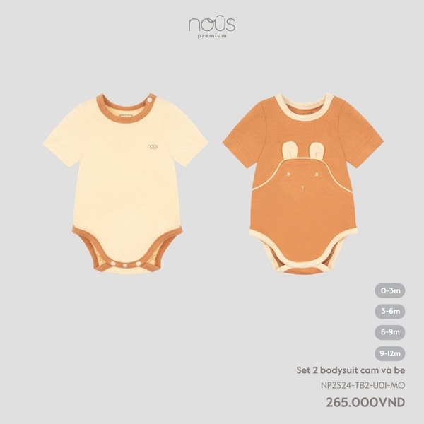 Set 2 bodysuit cam và be 0M-9M