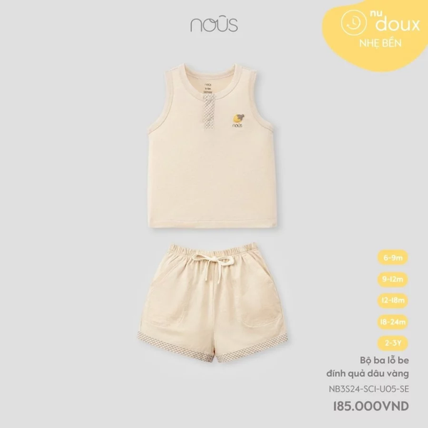 Bộ ba lỗ be đính quả dâu vàng 6M-2Y