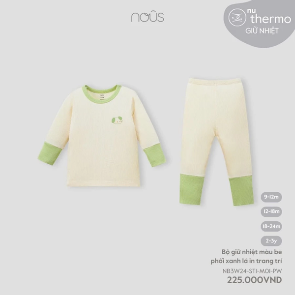 Bộ giữ nhiệt màu be phối xanh lá in trang trí 9M-2Y