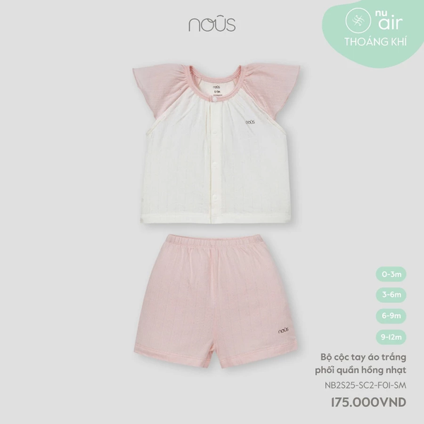Bộ cộc tay áo trắng phối quần hồng nhạt 0M-9M
