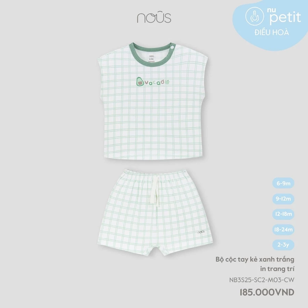 Bộ ba lỗ kẻ xanh trắng in trang trí 6M-2Y