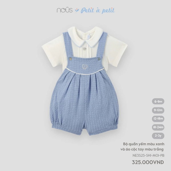 Bộ quần yếm màu xanh và cộc tay màu trắng 6M-2Y
