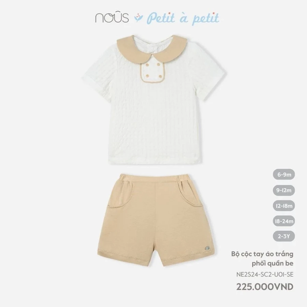Bộ cộc tay áo trắng phối quần be 6M-2Y