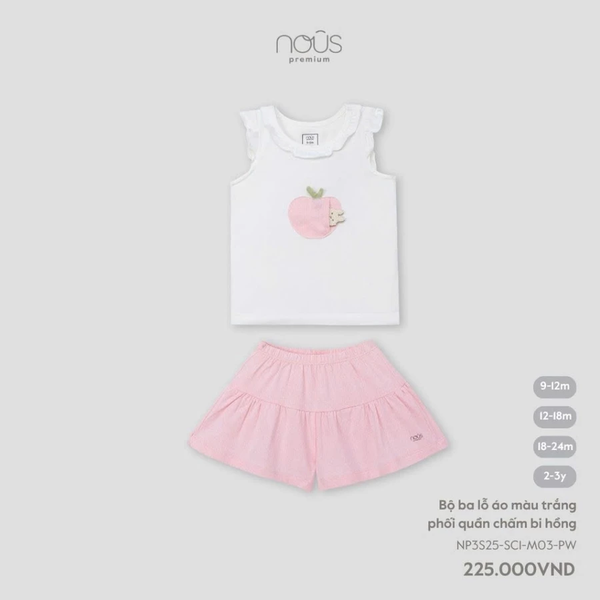 Bộ ba lỗ áo màu trắng phối quần chấm bi hồng 9M-2Y