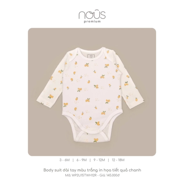 Bodysuit dài tay màu trắng in hoạ tiết quả chanh 3M-12M