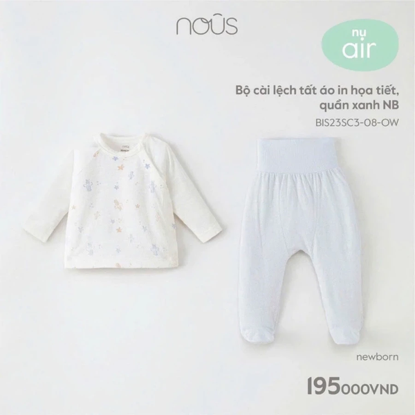 Bộ cài lệch tất áo in hoạ tiết quần xanh NB