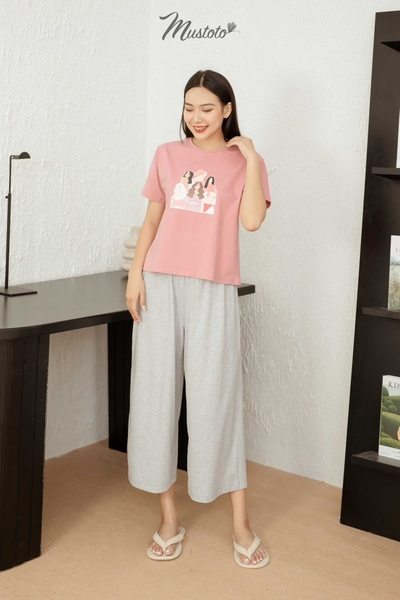 MB04 | Bộ Đồ Mặc Nhà Cotton Quần Dài Áo Ngắn Tay