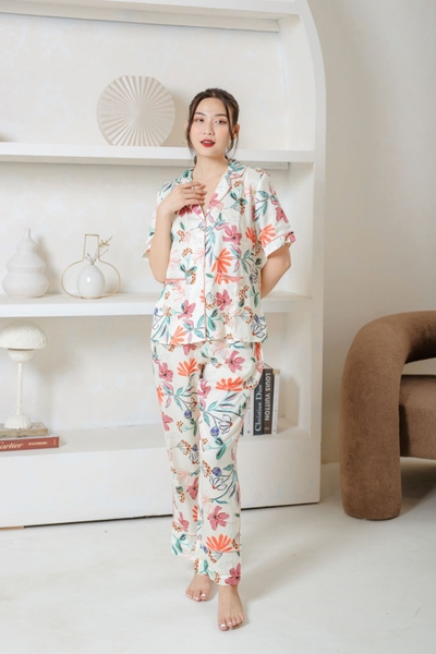 MB11 | Bộ Pijama Lụa Dài Hoa Mustoto