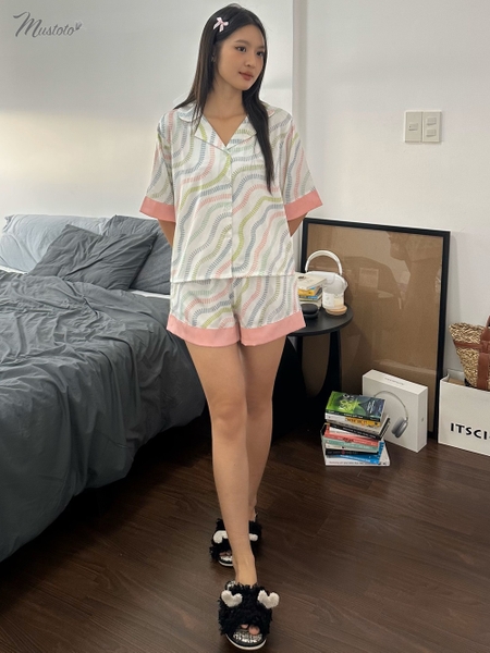 MB19 | Bộ Pijama Đùi Họa Tiết Viền Hồng