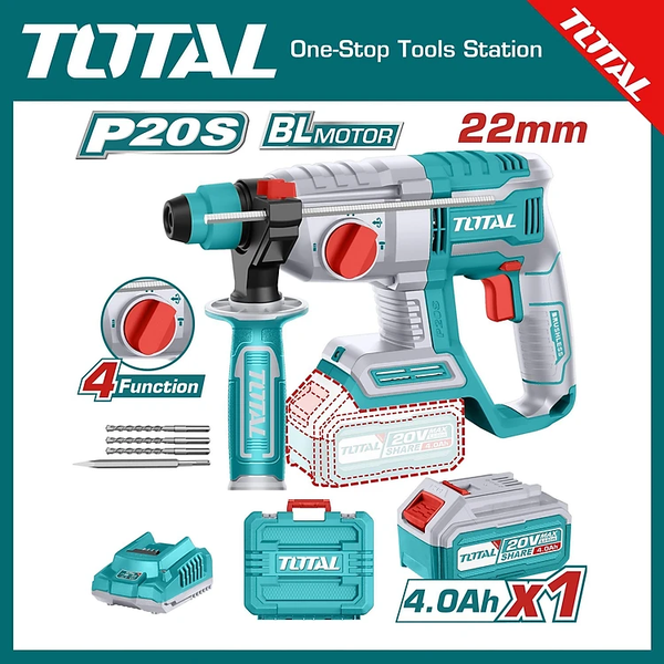 MÁY KHOAN ĐỤC DÙNG PIN 20V (1 pin 4.0Ah + sạc) TOTAL TRHLI202081 - HÀNG CHÍNH HÃNG