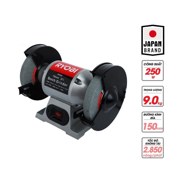 MÁY MÀI BÀN 2 ĐÁ 250W-150MM RYOBI HBG-6E - HÀNG CHÍNH HÃNG